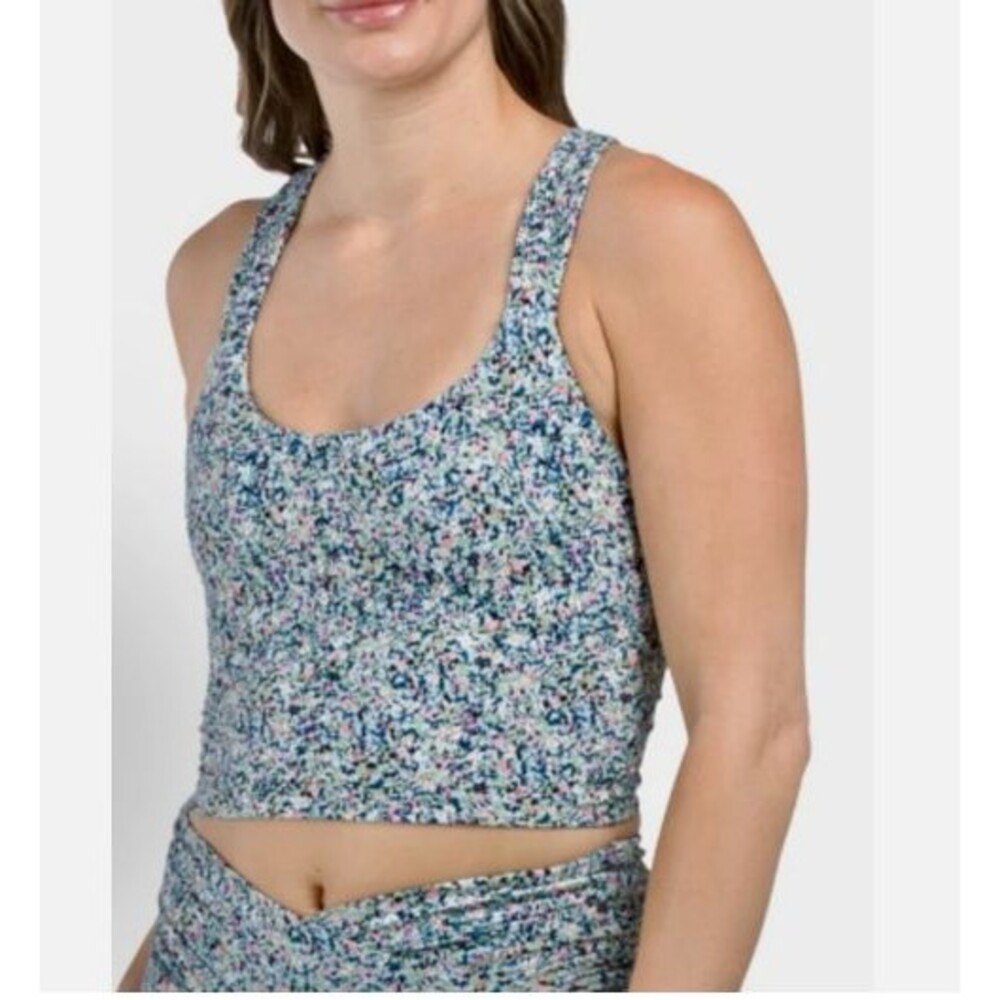 Sage Collective Set Sport‎ Bra Biker Short Floral Blue Static Ditsy NWT Small